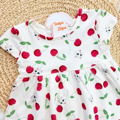 Vestido Cherries e Gatinha - Off White cerejinha